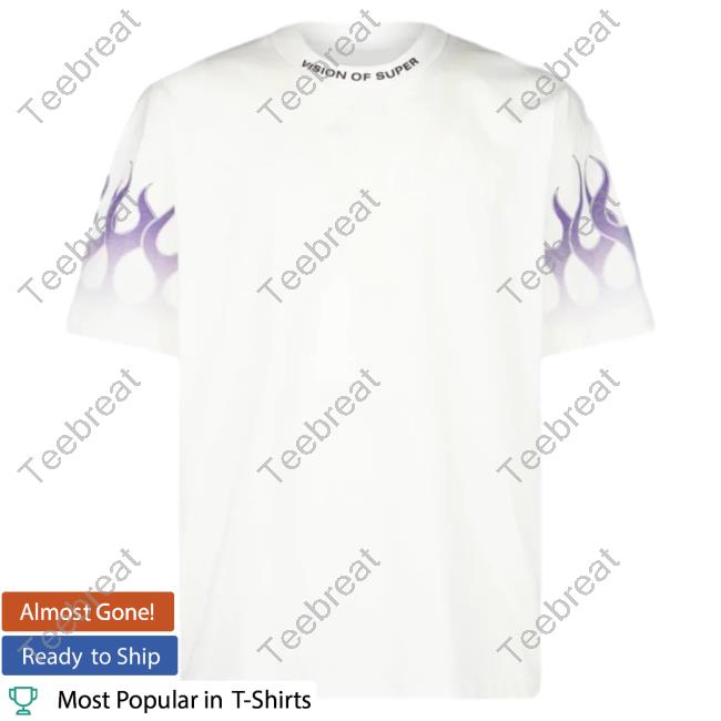 Official Vision Of Super White Shirt New With Purple Gradient Flames