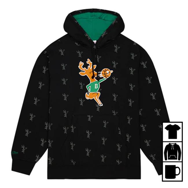Official Mitchell & Ness HWC '68 AOP Black Milwaukee Bucks Crewneck Sweatshirt