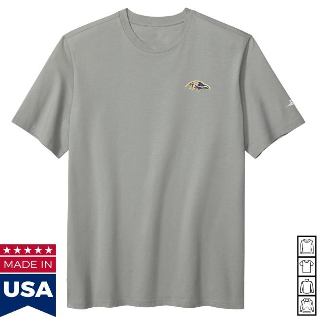 Official NFL Men's Baltimore Ravens Tommy Bahama Gray Huddle & Hang Tens Tee ArizonaCardinals
