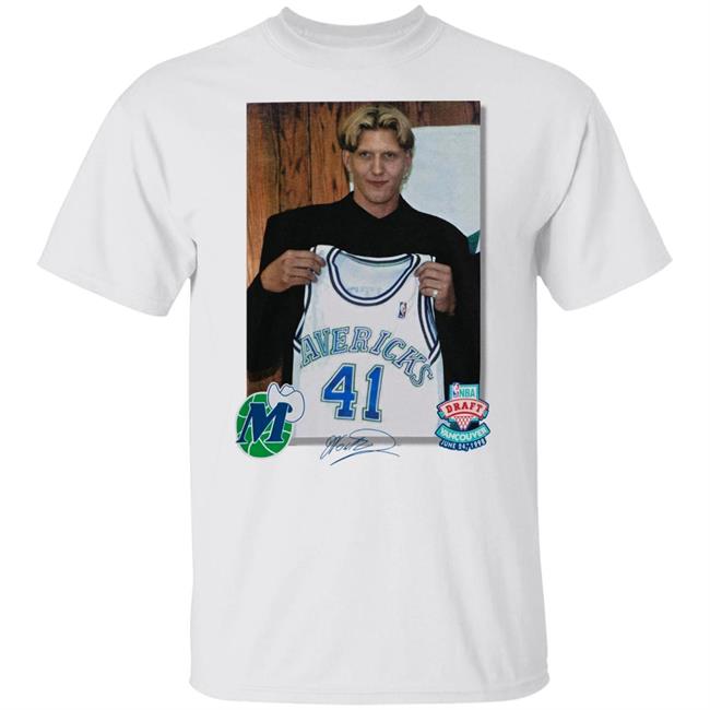 Luka Doncic And Mark Cuban Dallas Mavericks Mitchell & Ness Dirk Nowitzki Draft Jersey Tee Shirt Dallasmavs Shop Merch