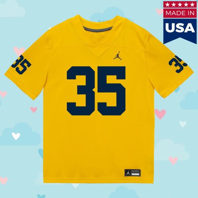 Michigan Wolverines #35 Stuart Blake Student Athlete Maize Football Jersey Tee The M Den Shop