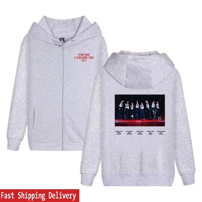 Official Stray Kids Merch Store Stray Kids 2023 5-Star Dome Tour Schedule Hoodie Grey StrayKids Shop
