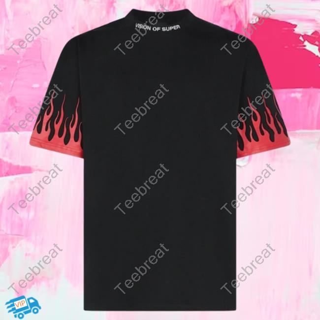 Official Vision Of Super Black Shirts With Printed Red Flames