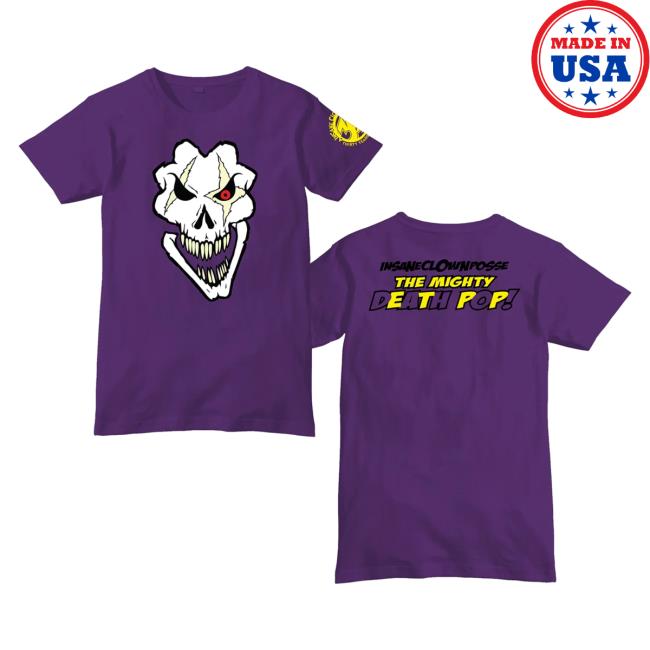 Official Icp Merch Clothing Store Insane Clown Posse The Mighty Death Pop Skull Purple T-Shirt