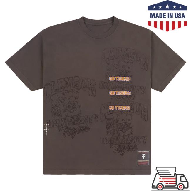Official Travis Scott Utopia Merch Store CJ X M&N X CLEMSON UNIVERSITY SEAL T-Shirt Travis Scott Apparel Clothing TravisScott