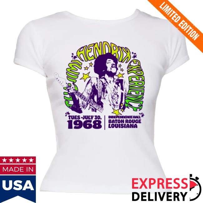 Official Jimi Hendrix Merch Store Jimi Hendrix Baton Rouge 1968 White Women’s Tee