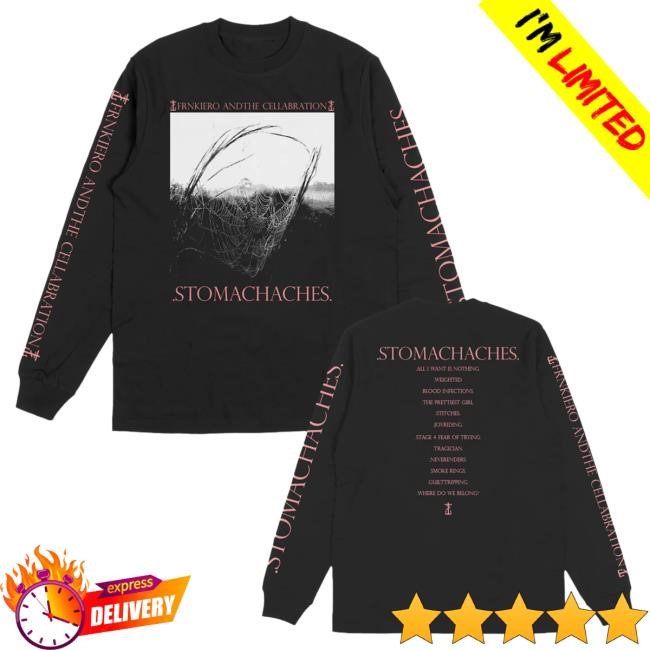 Official Frank Iero Merch Frank Iero Stomachaches Long Sleeve Tee Shirt (Black)