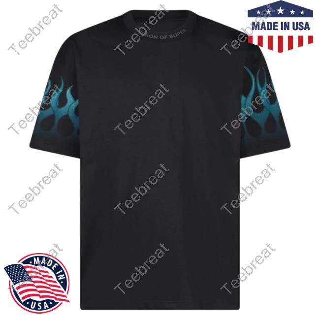 Official Vision Of Super Black Shirt New With Light Blue Gradient Flames