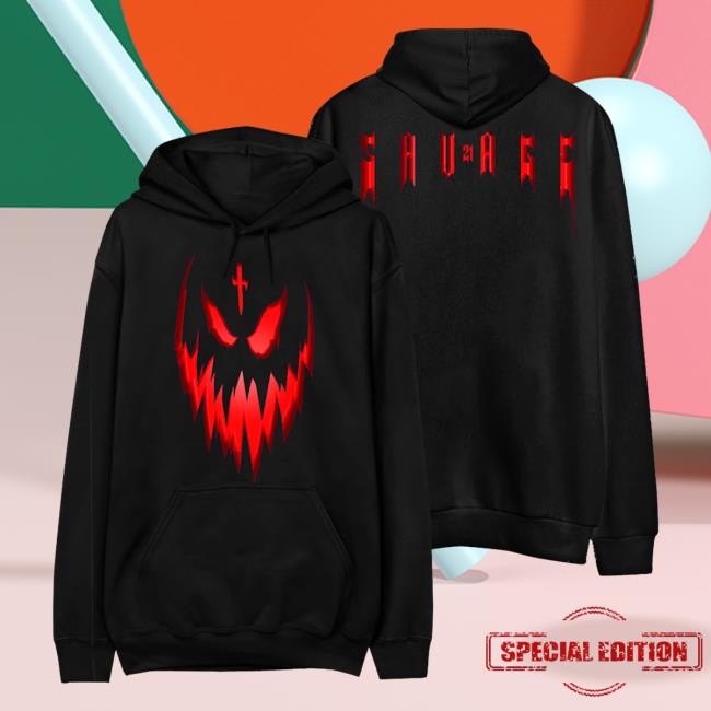 Official 21 Savage Merch Store Haunted Pullover Hoodie Red 21 Savage Apparel Clothing Shop 21Savage