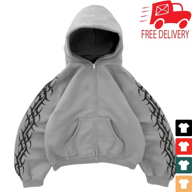 Grey Tribal Zip Up Hoodie Zip Hoodie