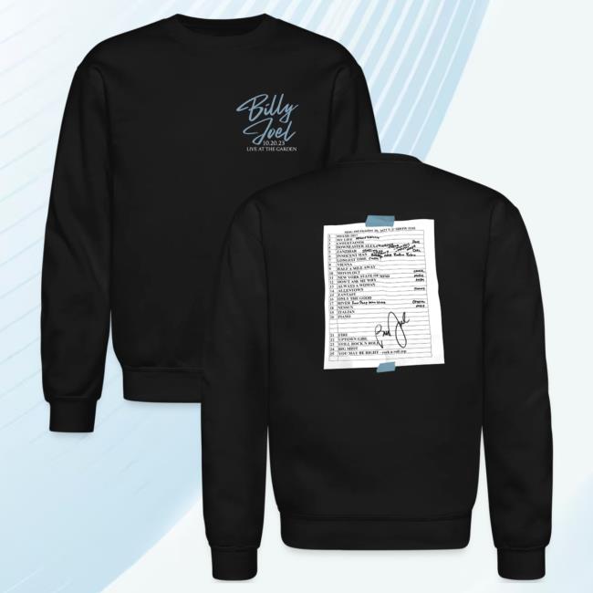 Official Billy Joel Merch Store Billy Joel "10-20-23 MSG Set List" Black Shirt Online Exclusive Billy Joel Shop BillyJoel