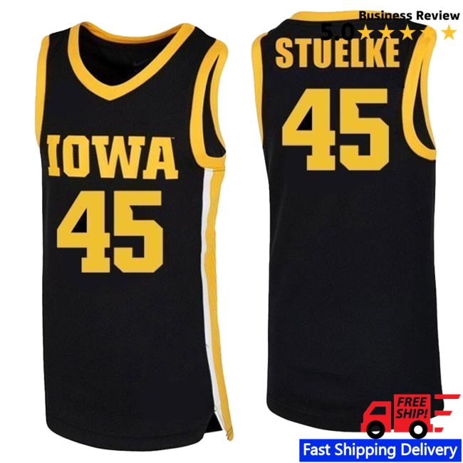 Official Iowa Hawkeyes Merch Store Iowa Hawkeyes Stuelke #45 Black Jersey T-Shirts Iowa Hawkeyes Apparel Clothing Shop