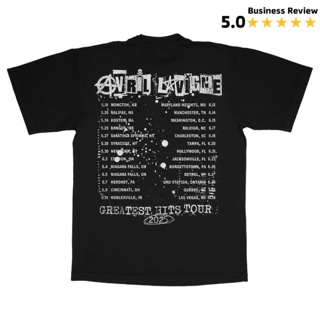 Official Avril Lavigne Merch Store Avril Lavigne Greatest Hits Tour 2025 Dateback Black + White New Shirt