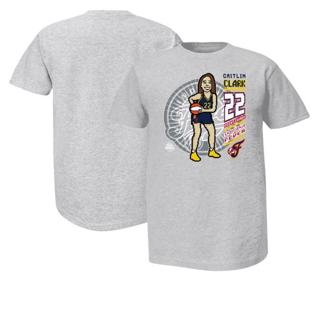 Indiana Fever Caitlin Clark Stadium Essentials Heather Gray Player 8-Bit New T-Shirt