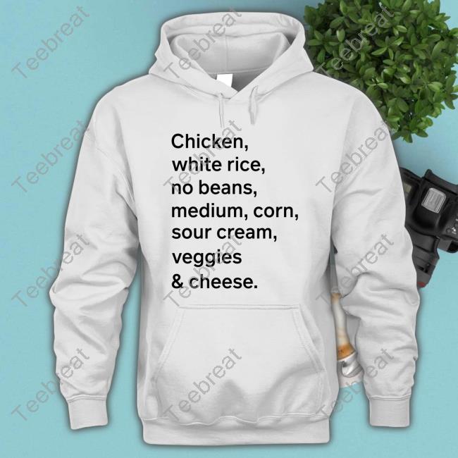Official Chipotle Goods Merch Chicken White Rice No Beans Medium Corn Sour Cream Veggies & Cheese Shirt