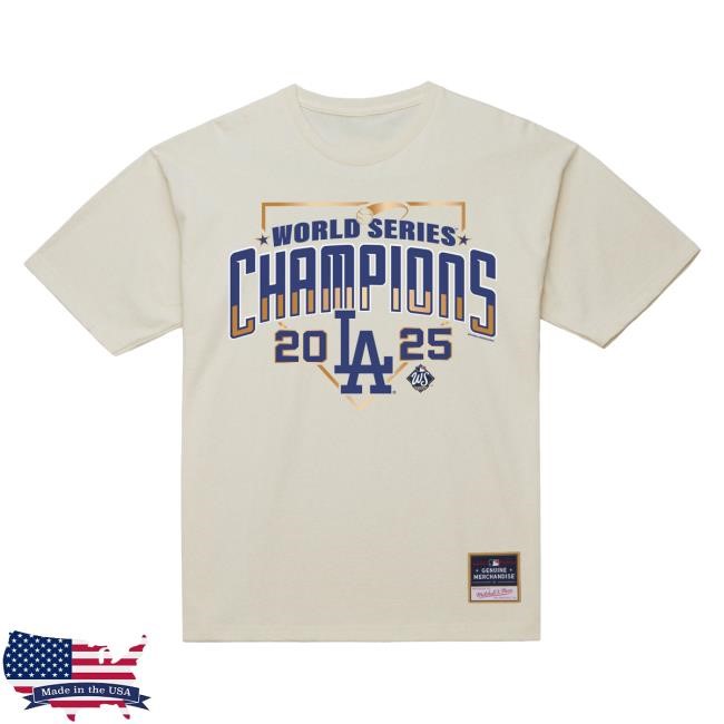 Men's Los Angeles Dodgers Mitchell & Ness Cream 2025 World Series Champions Arch Top Shirt Official MLB Shop