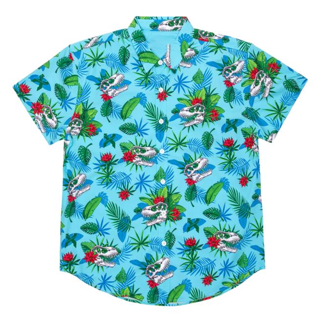 Official Excision Merch Aloha Rex Button Up New Shirt Blue