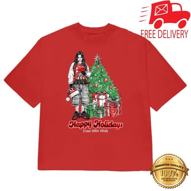 Billie Eilish Happy Holidays Red T Shirt Billie Eilish Holidays Merch