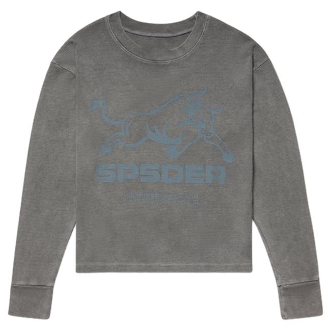 Official Sp5der Clothing Apparel Sp5der Grey Bull Thermal Long-Sleeve Sp5der Merch Store Shop