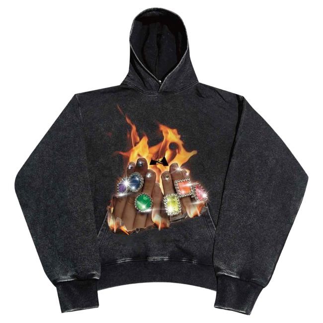 Official Noissey Merch Noissey High Quality Dopamine Diamond Ring Flame Print Pullover Hoodie