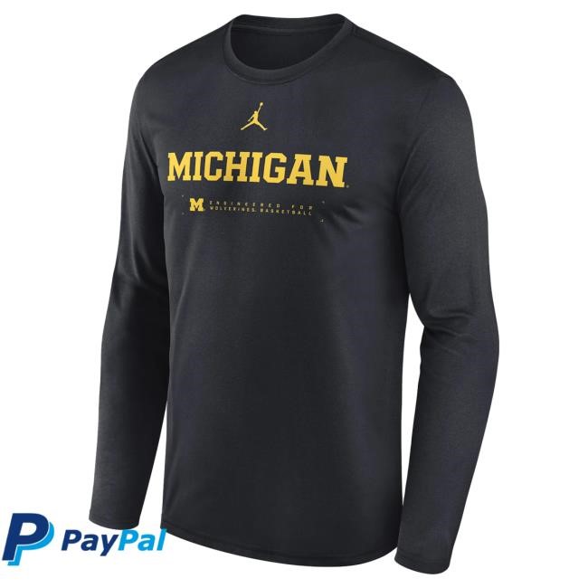 Michigan Wolverines Jordan Brand Basketball Pitch Blue Dri-FIT Shooting Long Sleeve New Shirt The M Den Official Shop