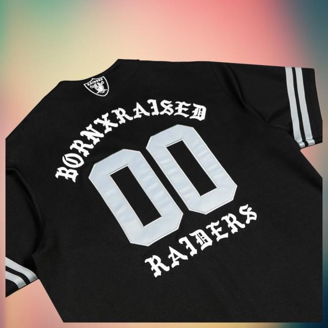 Official Born X Raised Merch Store Born X Raised + Raiders Button Up Jersey: Black Tshirt