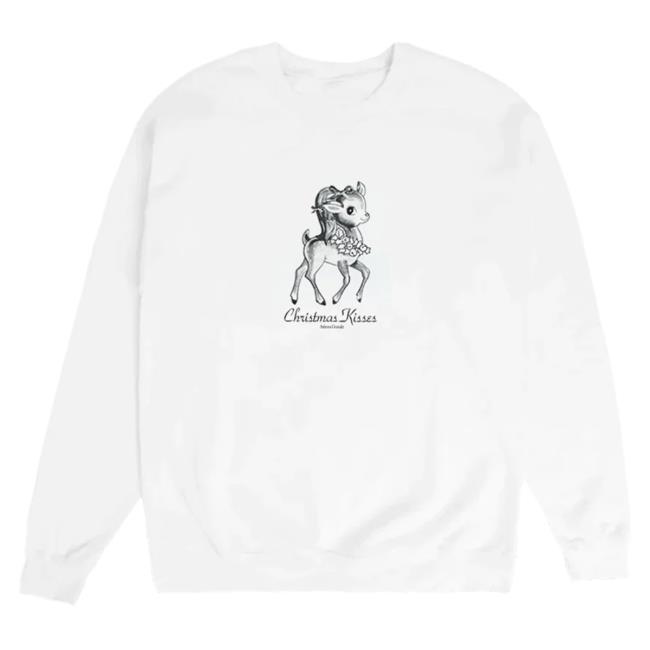 Official Ariana Grande Merch Store Ariana Grande Christmas Kisses Reindeer Crew neck White Ariana Grande Apparel Clothing Shop ArianaGrande