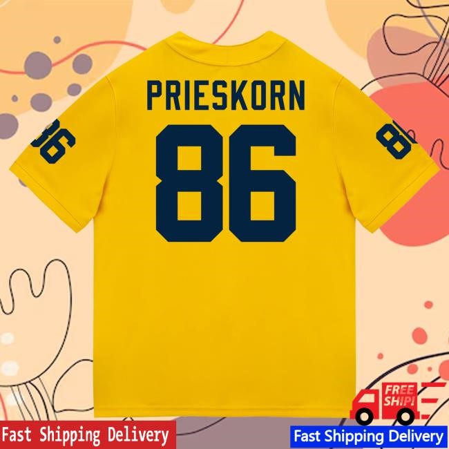 Michigan Wolverines #86 Brady Prieskorn Student Athlete Maize Football Jersey New Shirt The M Den Shop Official