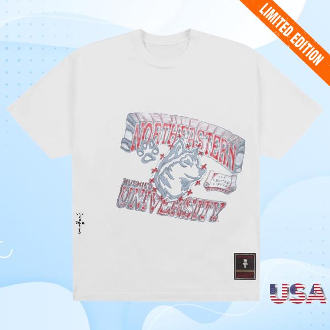 Official Travis Scott Utopia Merch Store CJ X M&N X NORTHEASTERN UNIVERSITY HANDDRAWN T-Shirt Travis Scott Apparel Clothing TravisScott