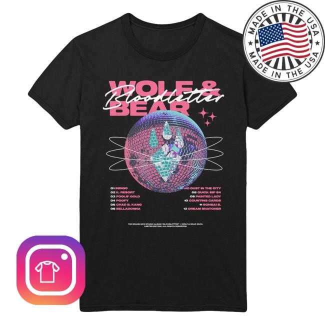 Official Rise Records Shop Merch Wolf & Bear Bloodletter Disco Ball Black T-Shirts