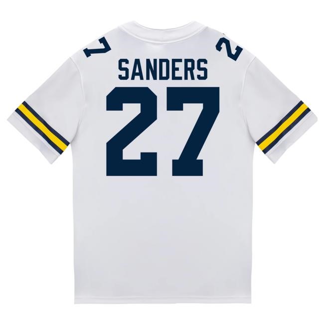 Michigan Wolverines #27 Jayden Sanders Student Athlete White Football Jersey Shirt The M Den Shop