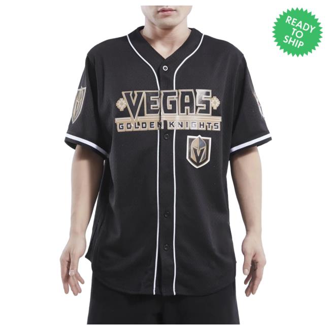Official Fresh Society Pro Standard Vegas Golden Knights Mesh Button Up Jersey - Black Tees