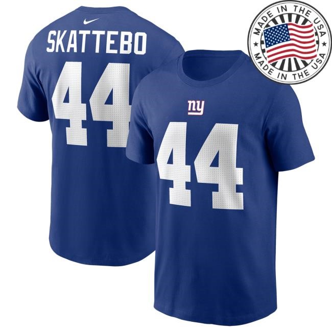 Official New York Giants Bulls Store Men's Nike Cam Skattebo Royal New York Giants Name & Number T Shirt NewYorkGiants