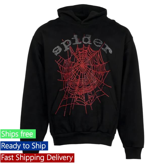 Official Sp5der Clothing Apparel Sp5der OG Rhinestone Logo Hood Black Sp5der Merch Store Shop
