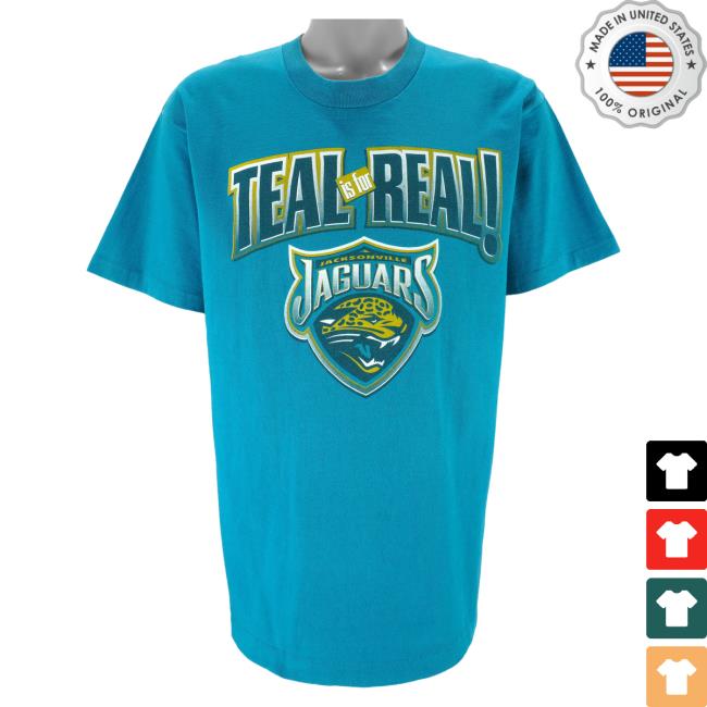 Official Vintage Club Clothing (Logo 7) - Jacksonville Jaguars Teal Is For Real Single Stitch Popover Shirt 1990S Large